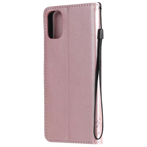 For LG K42 Tree & Cat Pattern Pressed Print Horizontal Flip PU Leather Case with Holder & Card Slots & Wallet & Lanyard