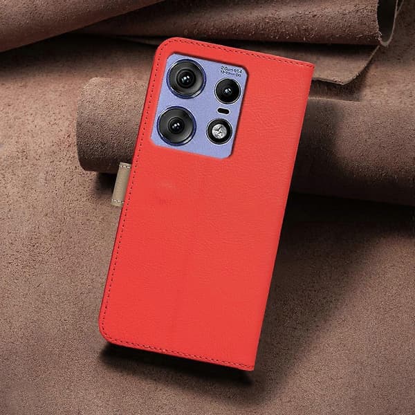 Leather Case with Floral Pattern for Motorola Edge 50 Pro 5G, Wallet Stand (Red)