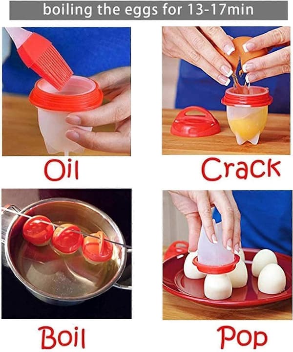 Silicone Egg Cooker Without Shell, Non-Stick Egg Mold for Hard-Boiled Eggs, Smaller Eggs, for Steamer and Oven BPA-Free, 6 Set for Easter Gift ZeGoods