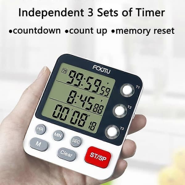 Digital Dual Kitchen Timer, 3 Channels Up/Down Countdown Timer, Cooking Timer, Large Display, Loud Volume Alarm and Flashing Light with Magnet