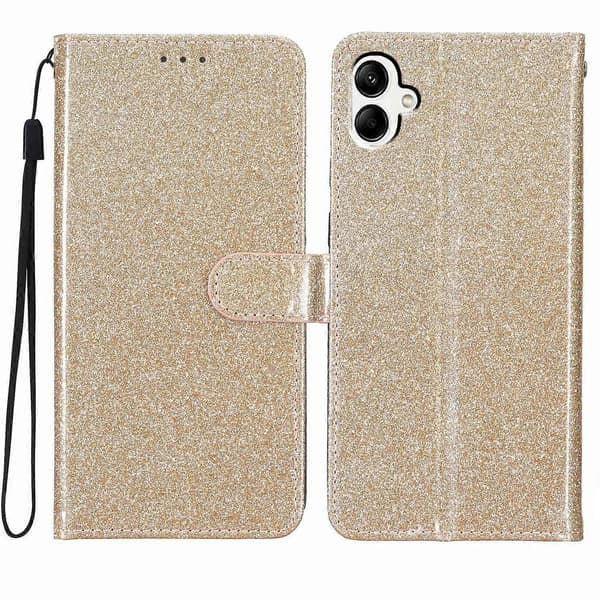 Glitter Wallet Case for Samsung Galaxy A07, Scratch-Resistant Leather Case with Stand and Strap (Gold)