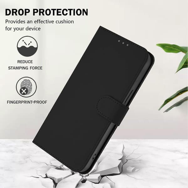 For Nothing Phone (3a) Case Solid Color Wallet Leather Phone Cover with Strap (Black)