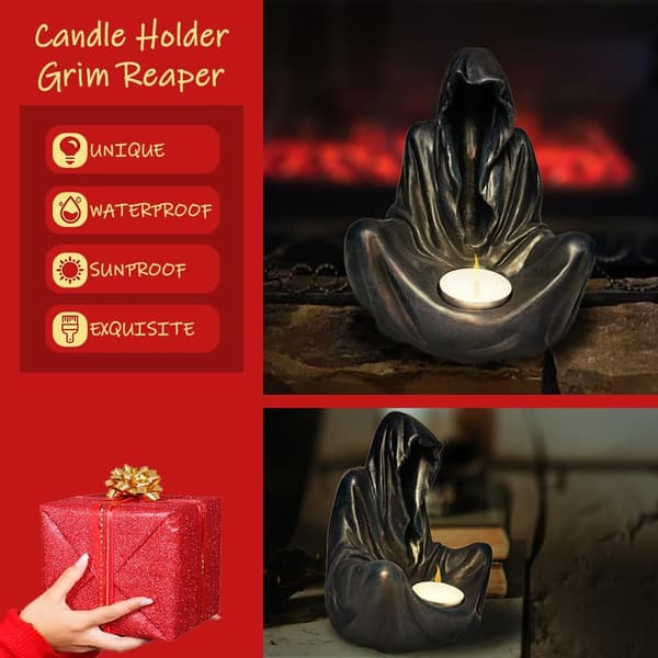 Candlestick - Black Ghost - Wizard - Death Gothic - Decorative Sculpture Statues Art Resin Decorations (B)