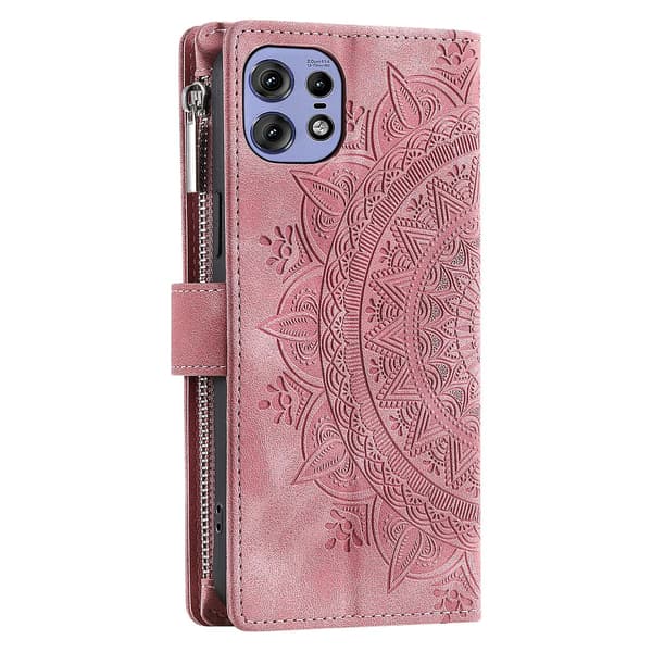 Multi-Card Totem Leather Case for Motorola Edge 50 Pro (Pink)