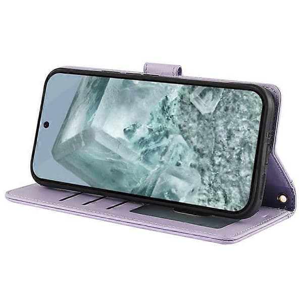 For Google Pixel 9 Pro/ Pixel 9 Case PU Leather Stand View Phone Wallet Case with Hand Strap (Purple)