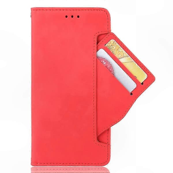 Leather Wallet Case with Card Slots for Galaxy A90 5G, Calf Pattern Design (Red)