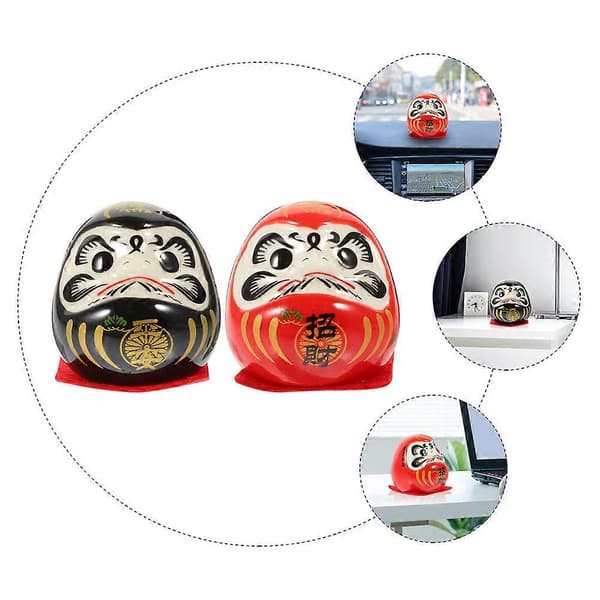2 st Daruma-figuriner Keramisk japansk Daruma-dockstaty Rikedom Säkerhet Darma