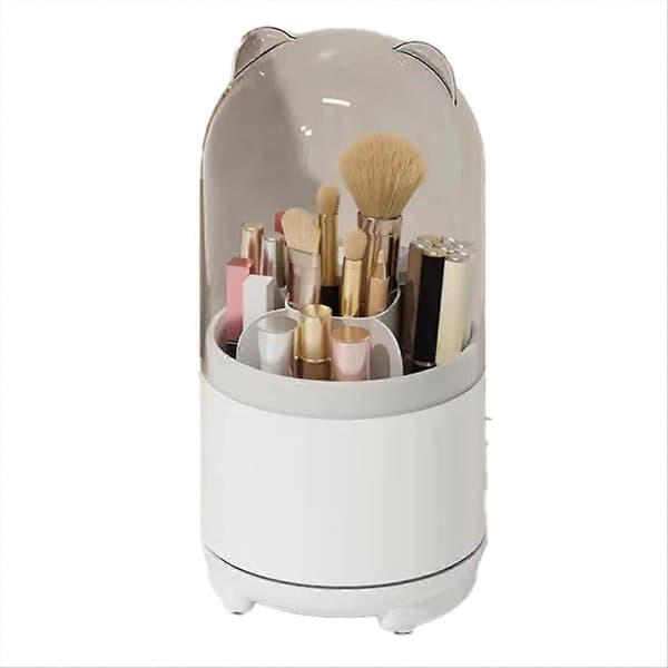 360-degree Rotating Makeup Brush Holder with Dustproof Lid, White