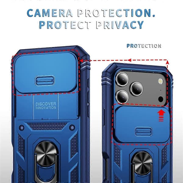 Kompatibelt deksel til iPhone 17 Pro Max TPU + PC Slide Camshield Kickstand Telefondeksel (Blå)