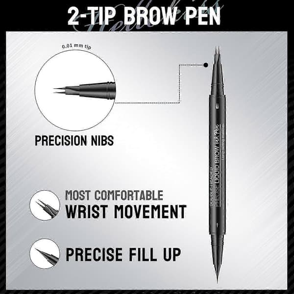 Natural Eyebrow Pencil, New 2-in-1 Double-Sided Microblading Eyebrow Pen, with Micro-Fork Tip and Precise Brush Tip (Black)