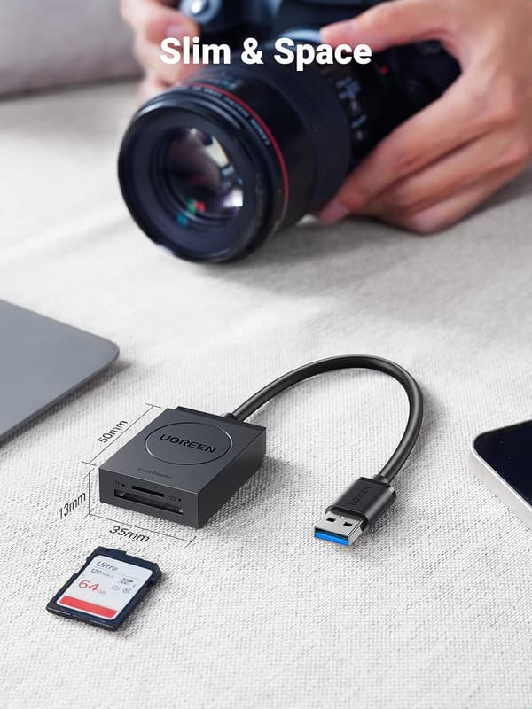 SD-kortleser USB 3.0 Dobbel Kortplass Flashminnekortleser for Mac Windows Linux Chrome Leser 2 Kort Samtidig