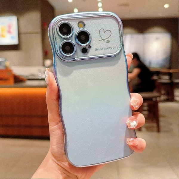 Deksel til iPhone 15 Pro Max, krøllete hjerteformet TPU-telefondeksel, skimrende gradient (Stil B)