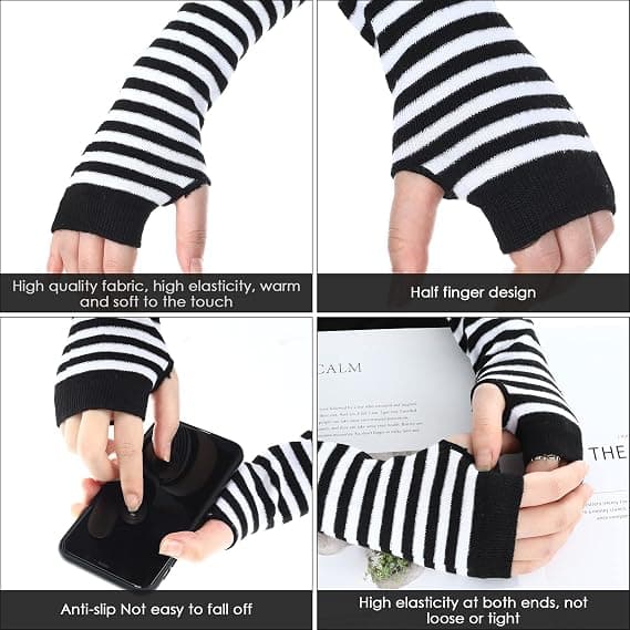 4-pack stickade fingerlösa handskar med tumhål vid handleden