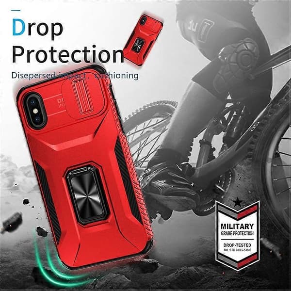 Compatible case for iPhone X / XS with camera protection, PC+TPU armor case (Red)