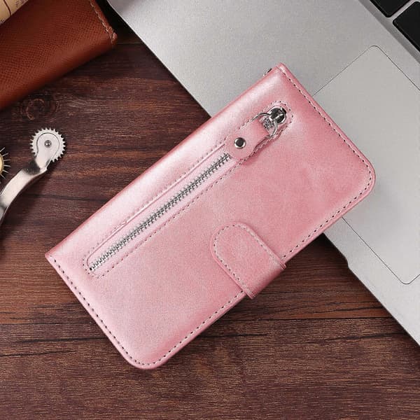 Compatible PU Leather Zipper Wallet Case and Stand for Honor X5c Plus (Pink)