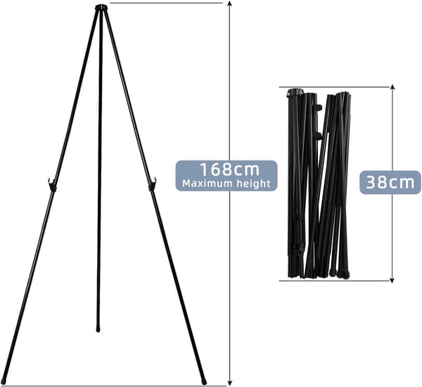 Black Easel - Portable, Foldable Display Stand for Posters, Signs, Artwork, and Canvases