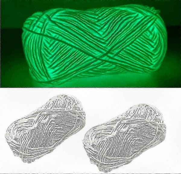 2 stk Lysende Garn som Gløder i Mørket for Hekling og Søm, Myke Fluorescerende Garntilbehør Ideelle for Strikking av DIY-Prosjekter (Hvit)