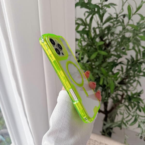 Case for iPhone 16 Pro Max Compatible with MagSafe TPU PC Detachable Phone Case (Transparent Fluorescent Green)