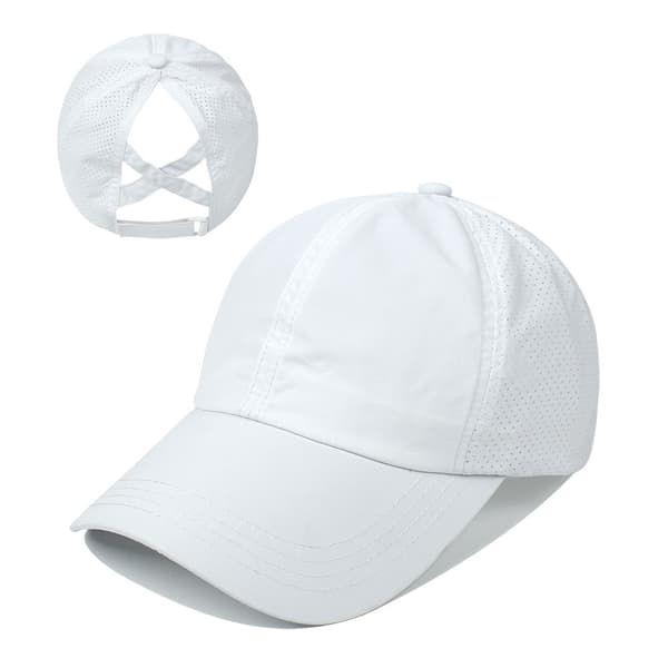 Women's Criss Cross Ponytail Cap Adjustable High Messy Bun Ponycap Quick Dry Hat (White)