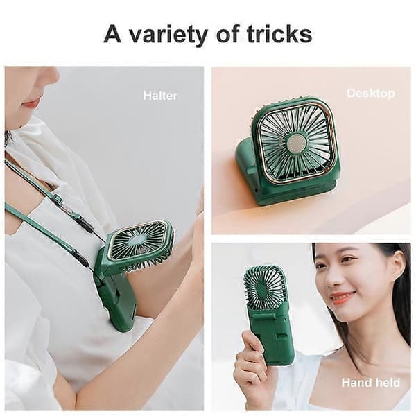 F30 Galvanisering Håndholdt Ventilator Bærbar Desktop Sammenfoldelig Lydløs USB Halsventilator, Opgraderet Version Pink