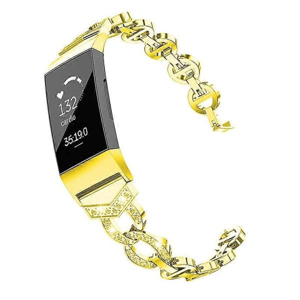 Rhinestone-Decorated Replacement Aluminum Alloy Strap for Smartwatch Fitbit Charge 6 5 Gold