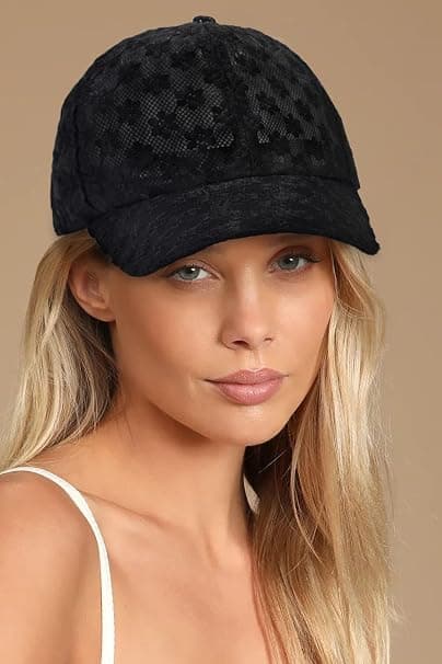 Baseballcaps for kvinner med blondeblomster, justerbar hul blondecaps, sommer solhatt