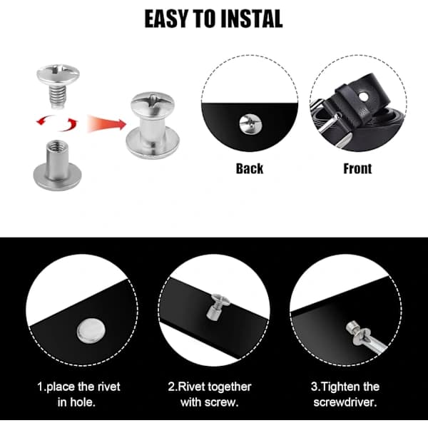 150 set Chicago Screws, 8mm Flat Head Screws Rivets Binding Screws Leather, Rivets Leather Screw Rivets with Storage Box for Crafts