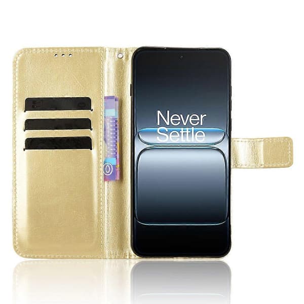 PU Leather Case with Crazy Horse Pattern Strap for OnePlus Nord 5 5G, Wallet Case (Gold)