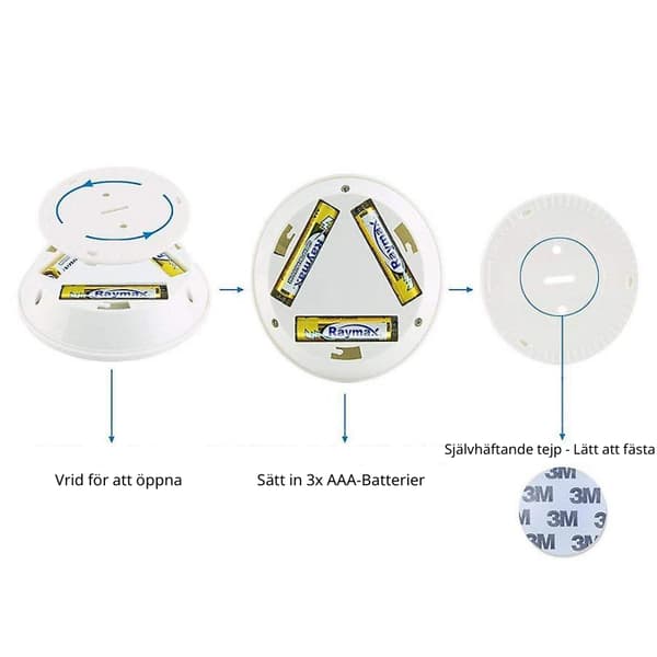 3-pack självhäftande LED-spotlight med fjärrkontroll