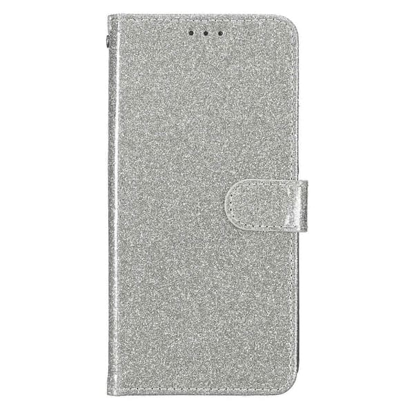 Glitter Wallet Case for iPhone 17, Scratch-Resistant Leather, Stand, Phone Case with Strap (Silver)