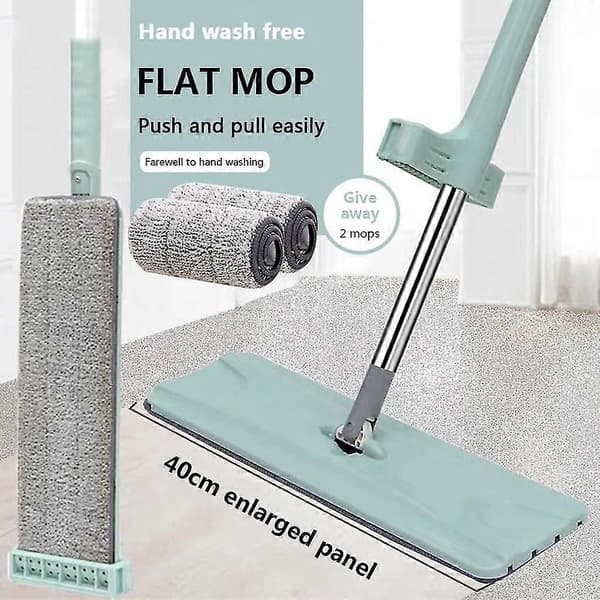 Flad klemmoppe Håndfri gulvvaskemoppe Fibermoppepude Våd og tør