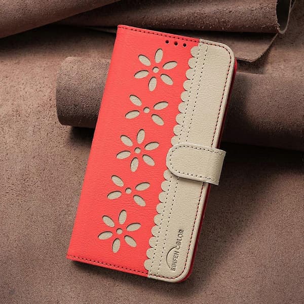 Leather Case with Floral Pattern for Motorola Edge 50 Pro 5G, Wallet Stand (Red)