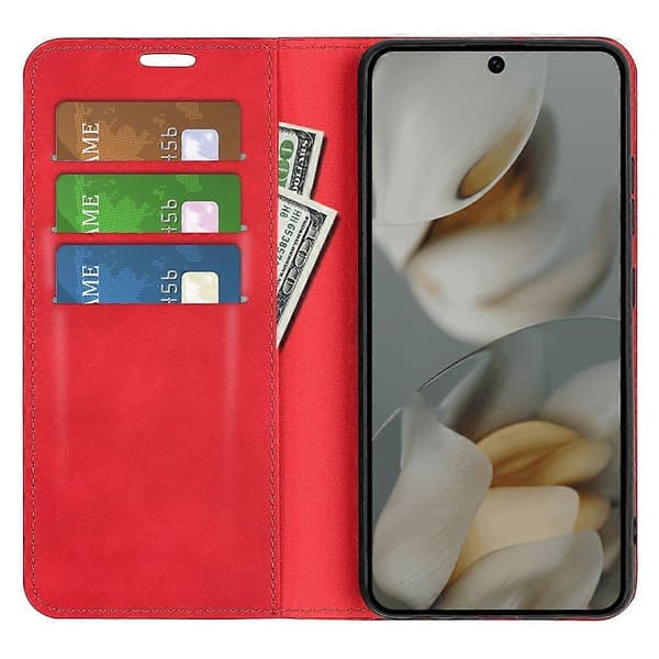 Case for Google Pixel 10 Pro XL, Leather Touch Leather Wallet Phone Case (Red)