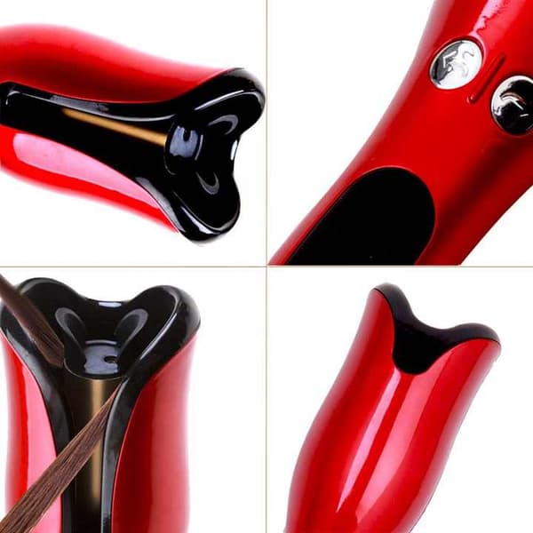 Automatic Hair Curler Ceramic Curling Iron with LCD Display Rotating Constant Temperature Wavy Curling Iron Red EU Plug