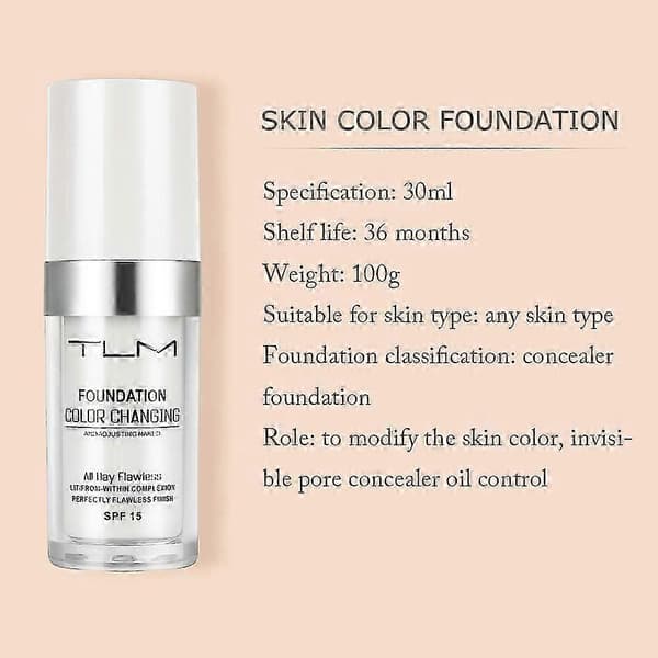 Tlm farveskiftende foundation til aldrende hud, flydende makeupbase nøgen ansigtsdækkende concealer-creme