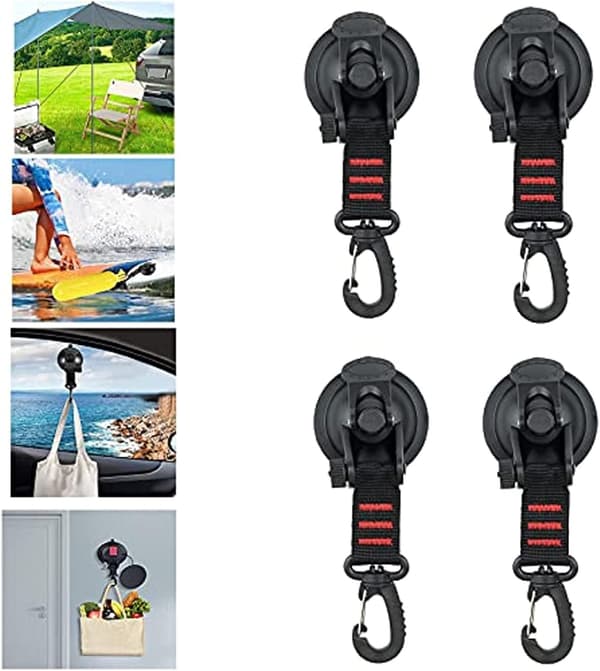 Suction Cup for Camping, 4 Powerful Suction Cup Hooks for Camping Tent