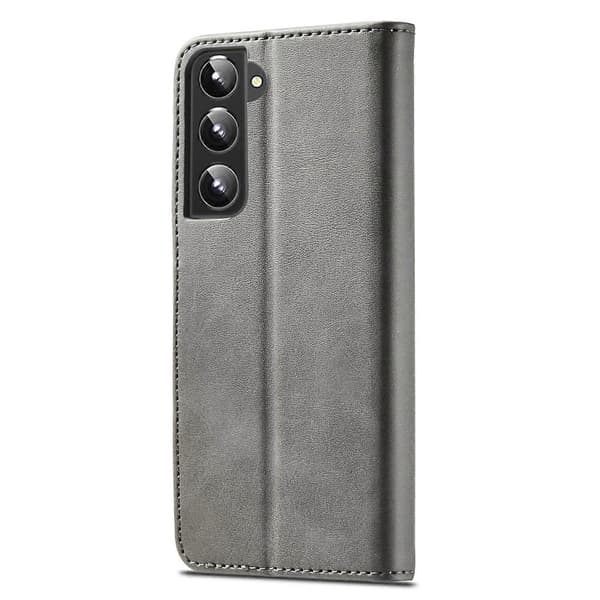 LC.IMEEKE Textured Wallet Case PU Leather Well-Protected Flip Folio Stand Phone Case (Grey)
