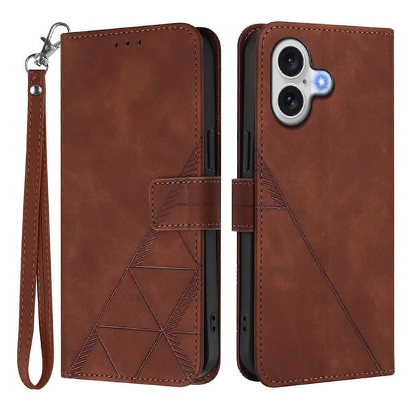Compatible Leather Case for iPhone 17 with Hand Strap, Wallet Stand, Phone Cover (Brown)