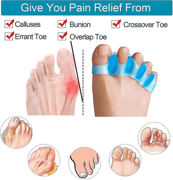 Toe Separators, 4 Pairs Soft Gel Toe Spreaders for Bunion Correction, Toe