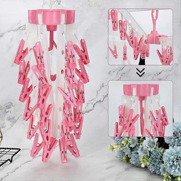 Foldable Drying Rack with 36 Clips, Foldable Plastic Clothes Hanger for Socks and Underwear
