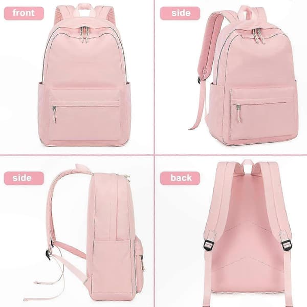 Studentryggsäck för flickor - Skolväska för grundskolan till högstadiet, laptop och böcker Solid Pink