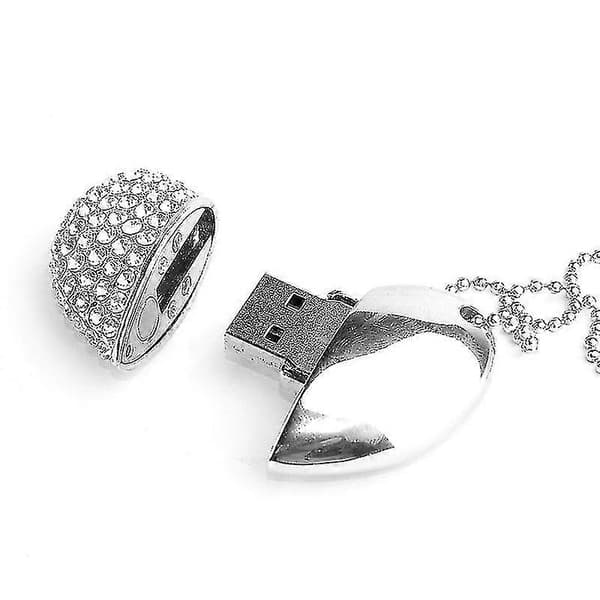 Heart-shaped Diamond USB Flash Drive (silver 32GB), Advanced Heart Diamond High-Speed USB 3.0 Flash Data Storage Device Memory Stick -ZZ