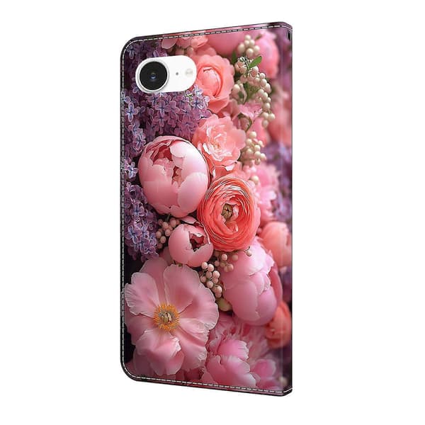 Läderfodral med mönstertryck, plånboksställ, flip-telefonfodral för iPhone 16e (Ranunculaceae)