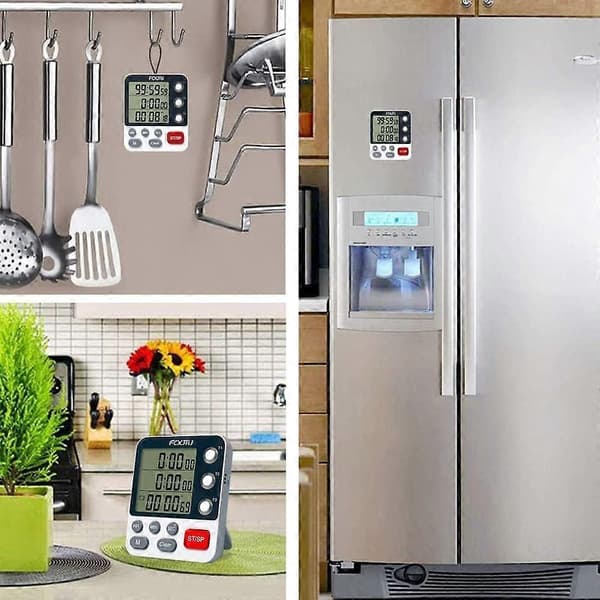 Digital Dual Kitchen Timer, 3 Channels Up/Down Countdown Timer, Cooking Timer, Large Display, Loud Volume Alarm and Flashing Light with Magnet