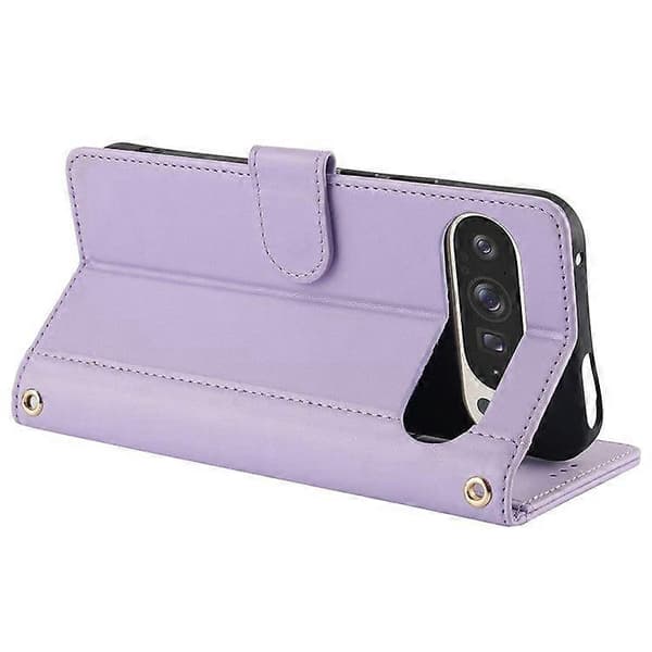 For Google Pixel 9 Pro/ Pixel 9 Case PU Leather Stand View Phone Wallet Case with Hand Strap (Purple)