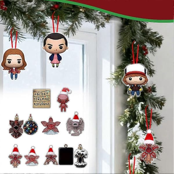 2026 2D Stranger Things Akrylprydnader Adventskalender - Julgransdekoration, 24 dagars julnedräkningspresent E