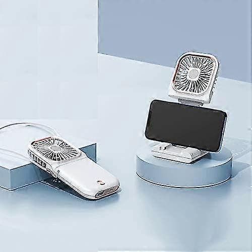 Sammenfoldelig halsventilator, bærbar USB genopladelig LED-ventilator til mobiltelefonholder white