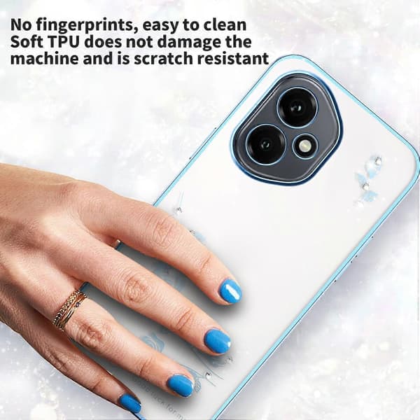 Deksel til Honor 400 5G (Global) Blomst Rhinestone Dekor TPU Telefondeksel (Blå)