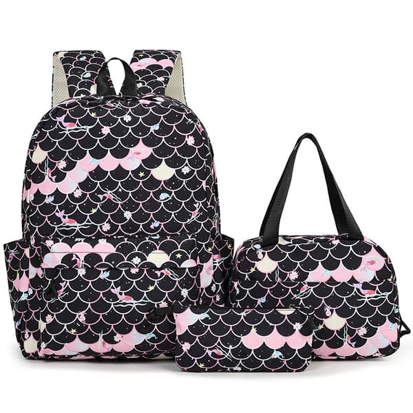 Backpack Large Capacity 3 Piece Set, Includes Lunch Bag and Pencil Case for Students Black