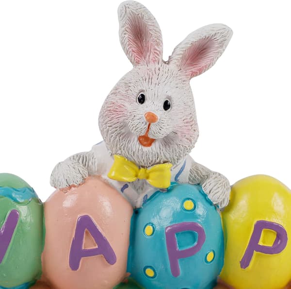 Easter Decorations Hand-Painted Easter Eggs Rabbit Centerpiece, 8.5 Inch Resin Table Decoration